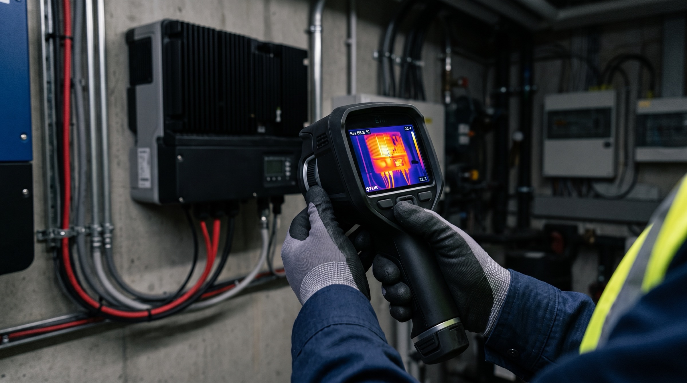 Thermografiekamera vor einem Wechselrichter