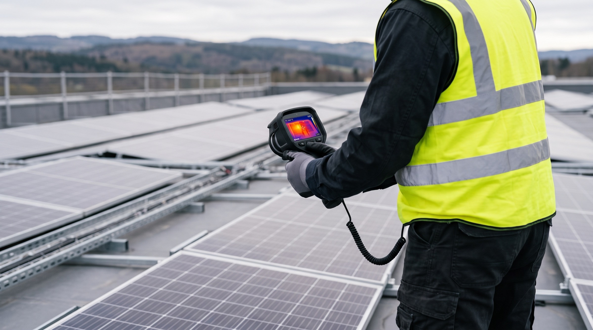 Thermografie an einer Photovoltaikanlage auf einem Flachdach